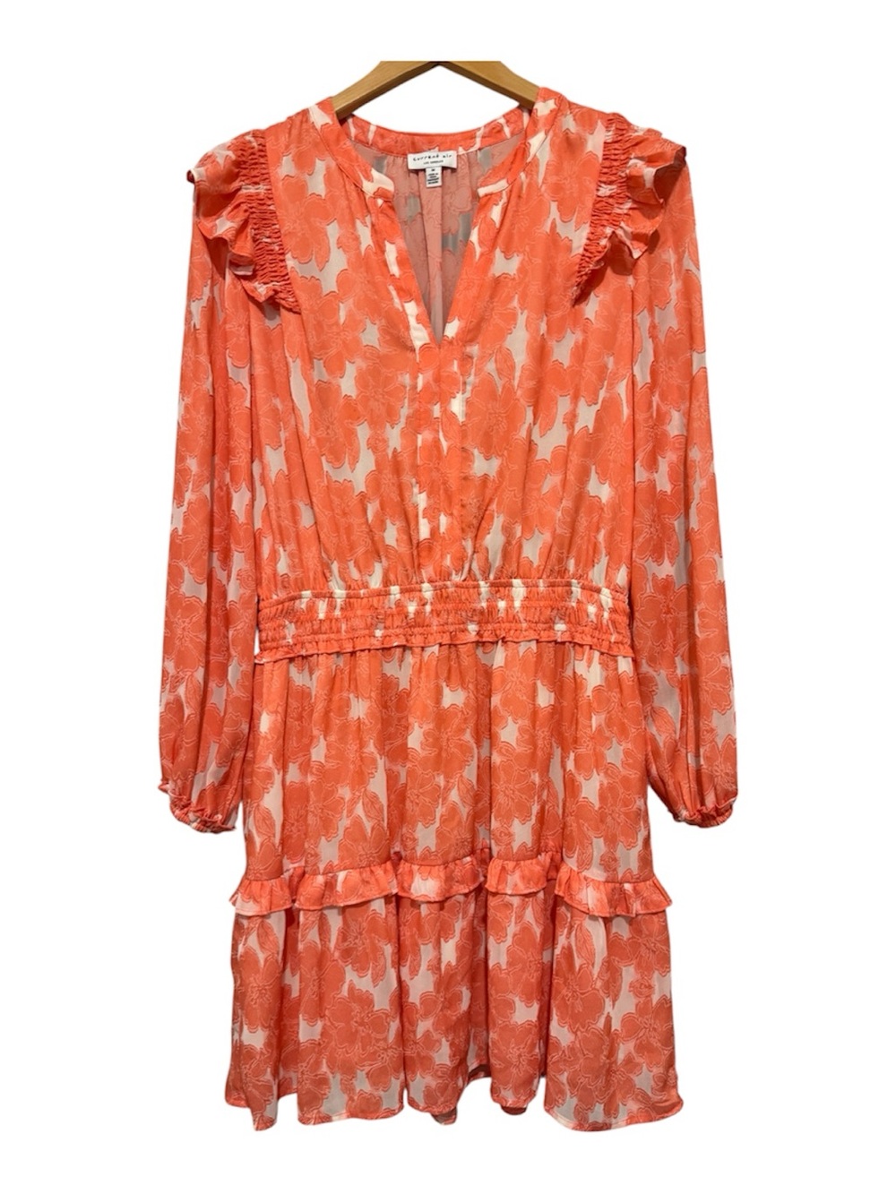 Current Air Coral Printed Ruffle V-Neck Mini Dress sz M - Picture 2 of 5